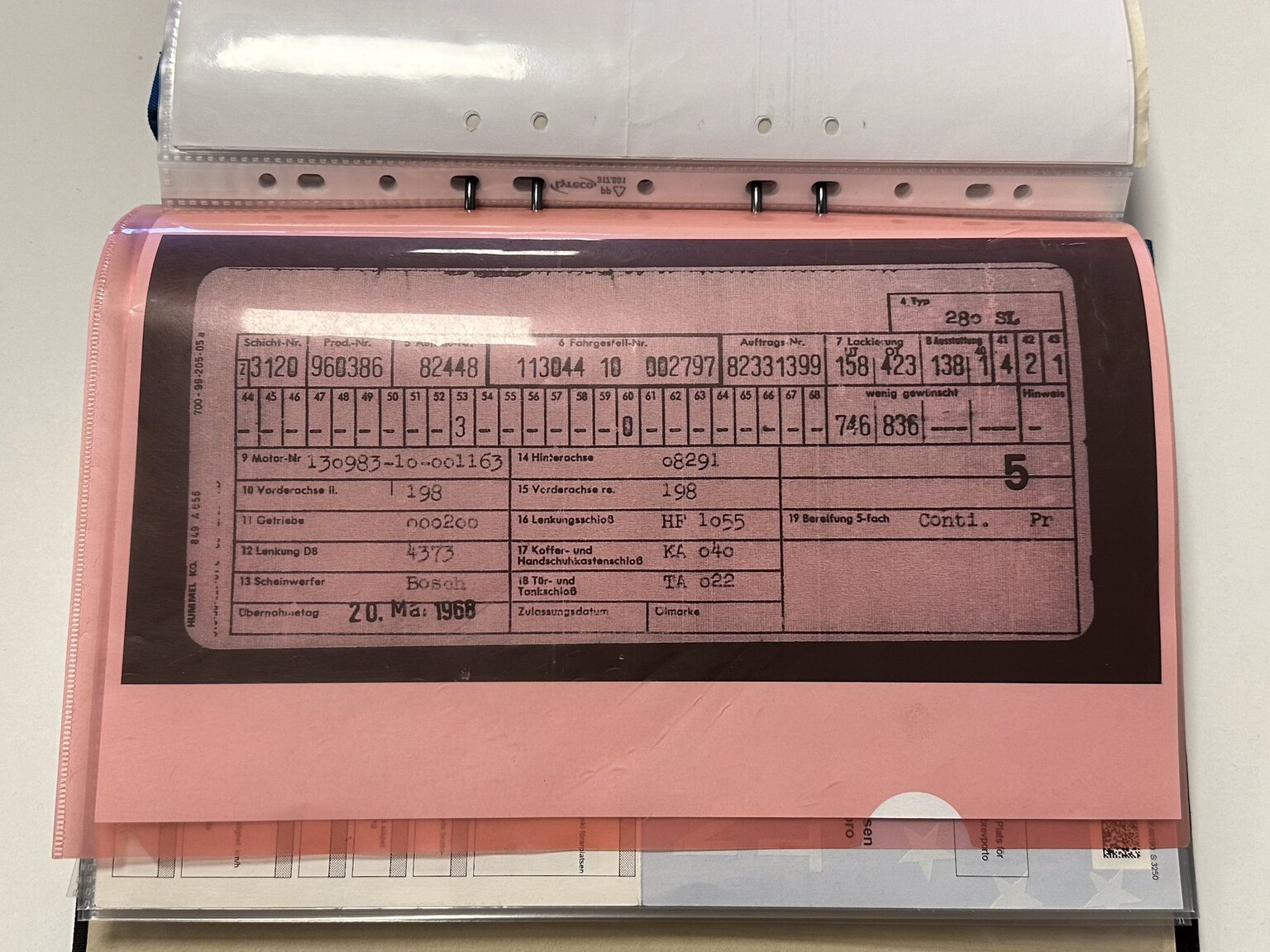 Documentation for 1968 Mercedes Benz SL 280 Pagoda