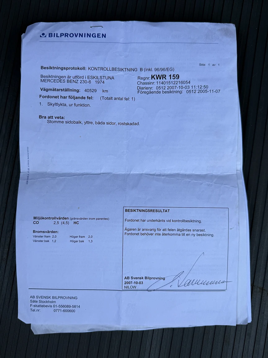 Dokumentation, 1974 Mercedes-Benz 230 Automatic (6)