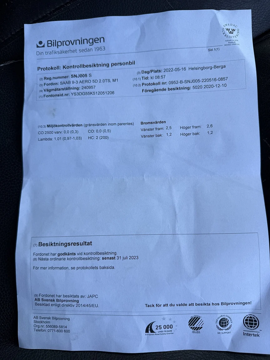 Dokumentation, 2001 SAAB 9-3 Aero (2)