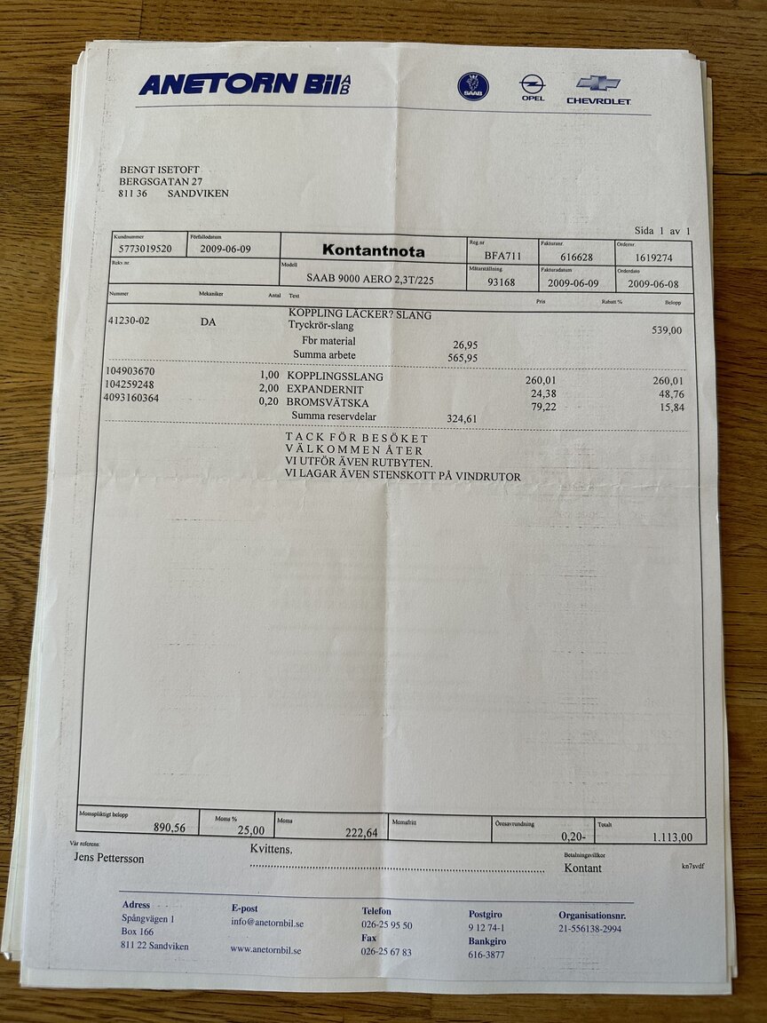 Dokumentation för 1996 SAAB 9000 CS Aero 2.3T