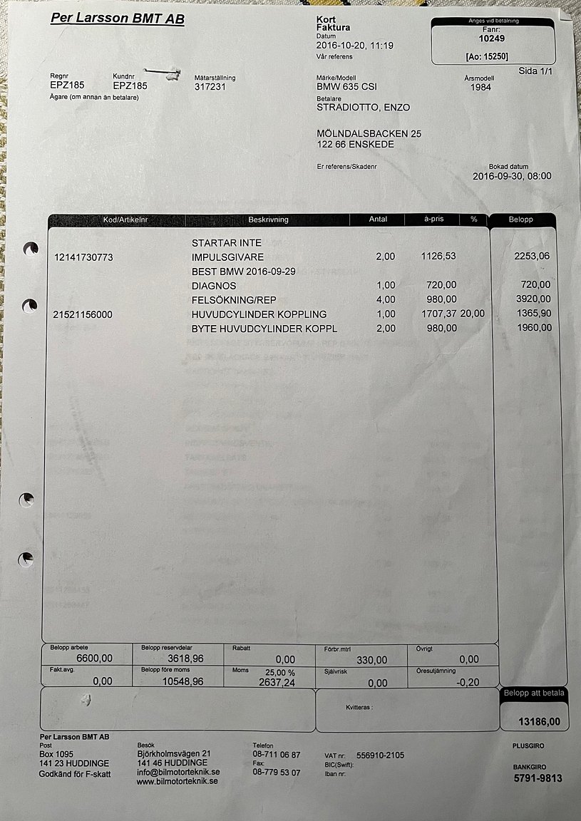 Dokumentation för 1984 BMW 635CSi