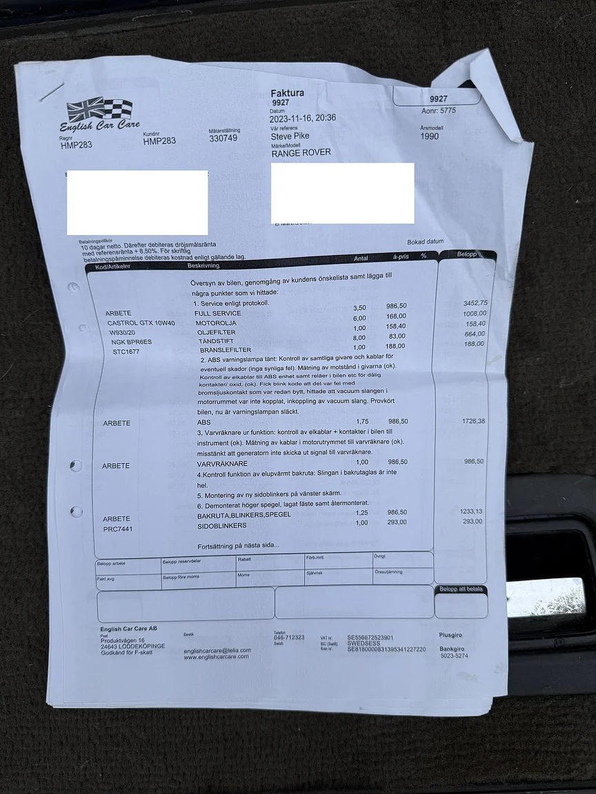 Documentation for 1990 Range Rover Vogue SE 3.9 (2)