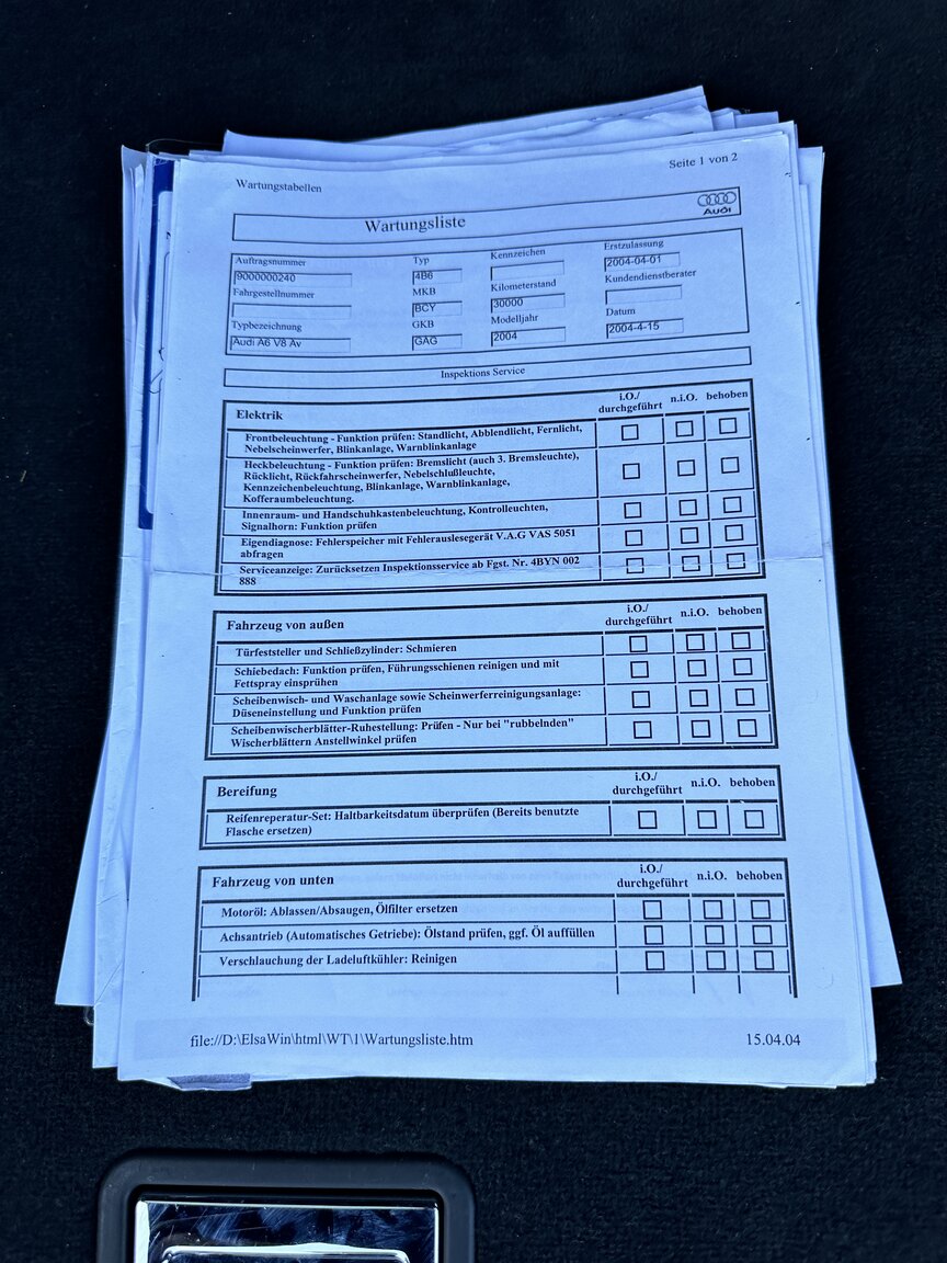 Documentation for 2003  Audi RS6 C5