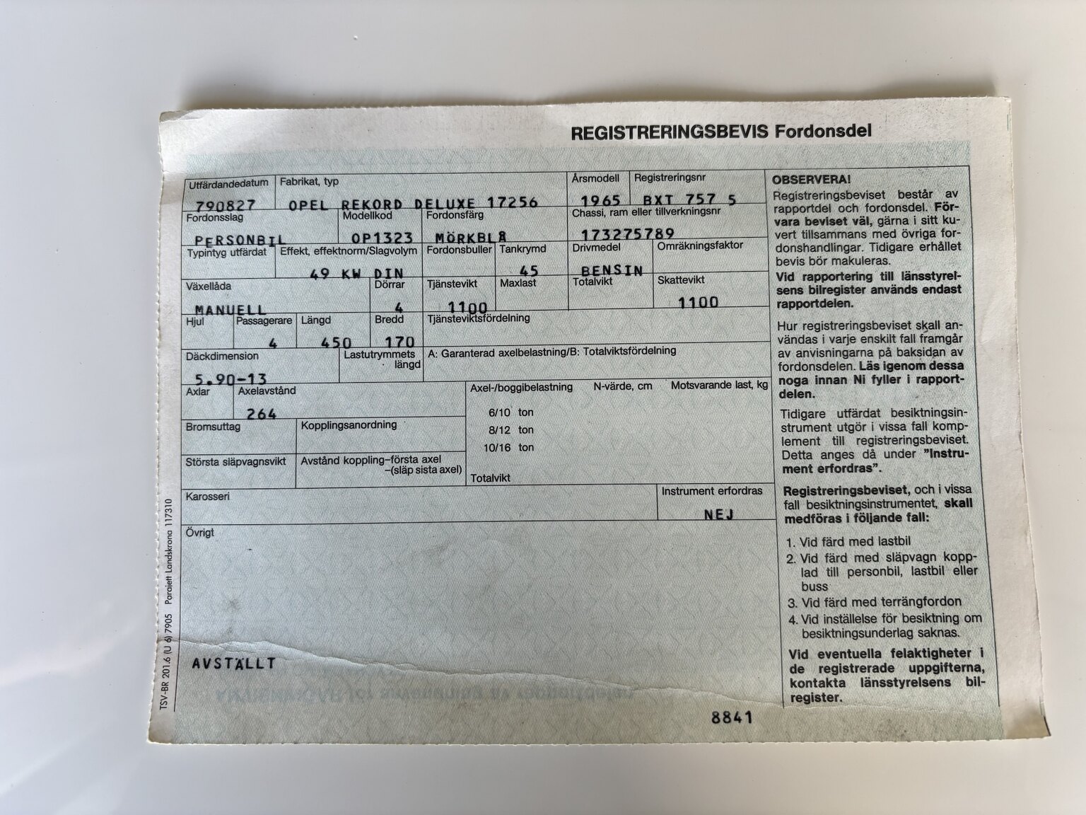 Documentation for 1965 Opel Record Deluxe