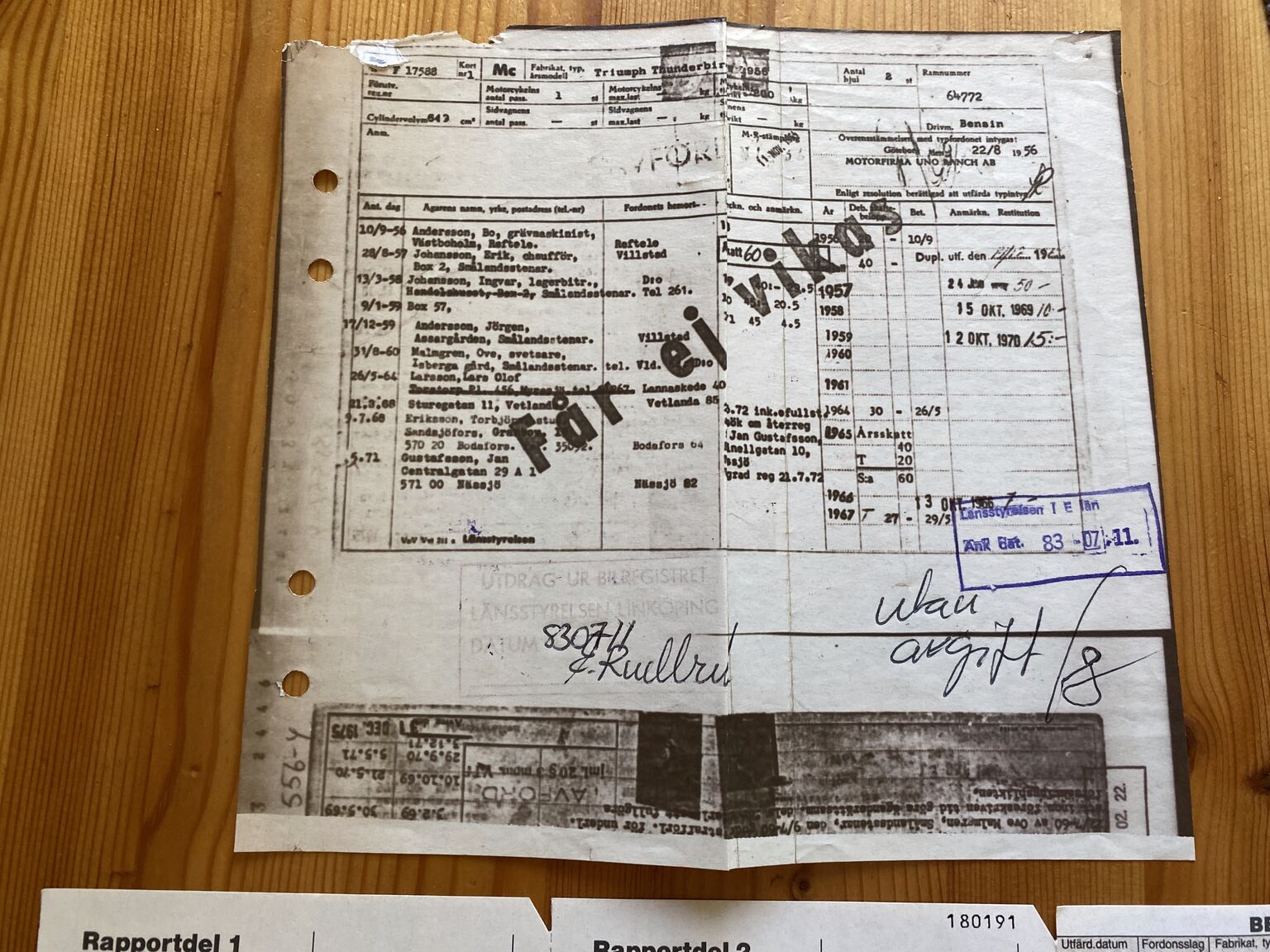 Dokumentation för 1956 Triumph Thunderbird (2)