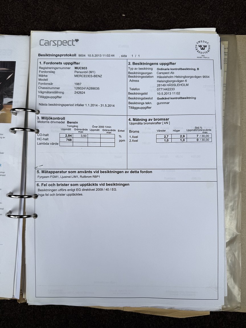 Dokumentation för 1987 Mercedes-Benz 300 SE