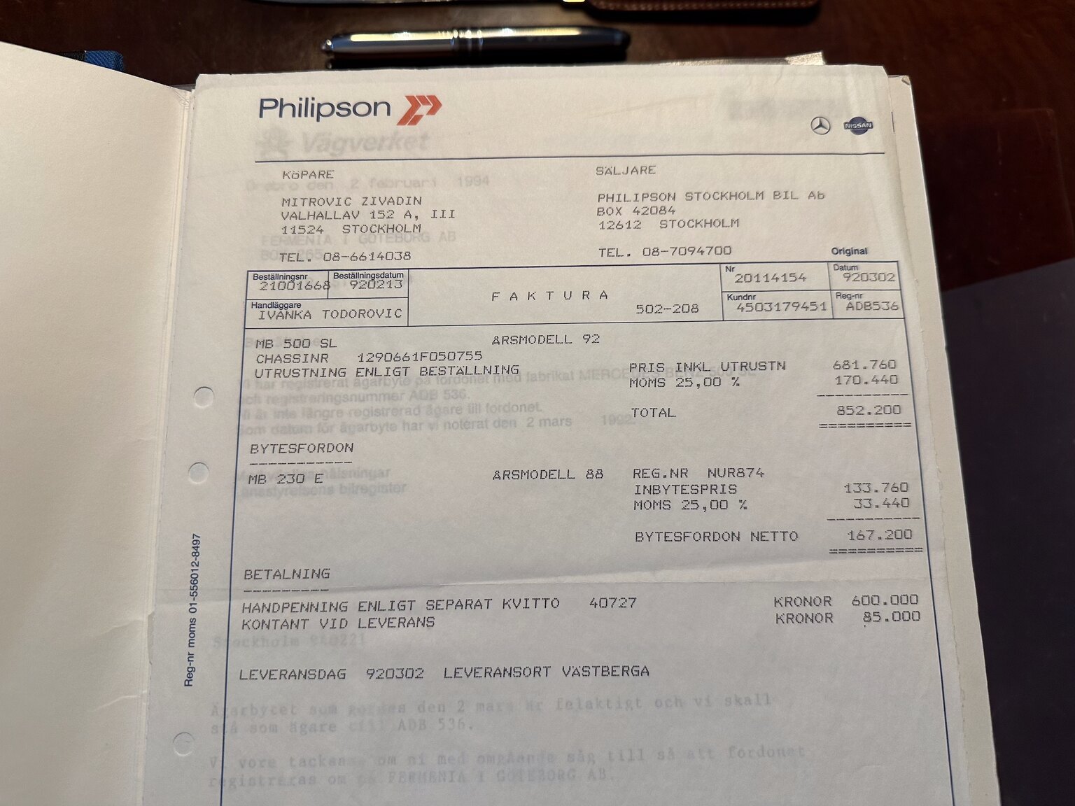 Documentation for 1992 Mercedes-Benz SL 500 (2)