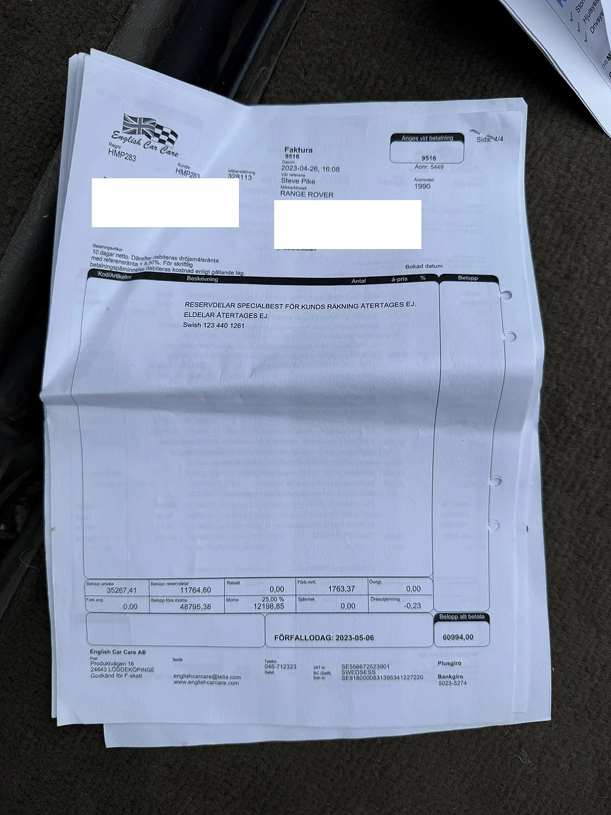 Documentation for 1990 Range Rover Vogue SE 3.9 (10)