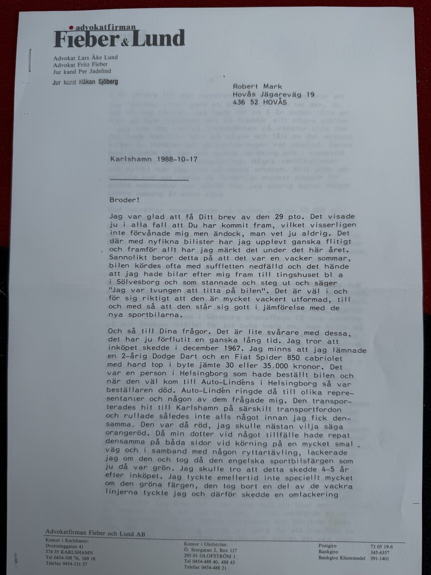 Documentation for 1968 Fiat Dino Spider