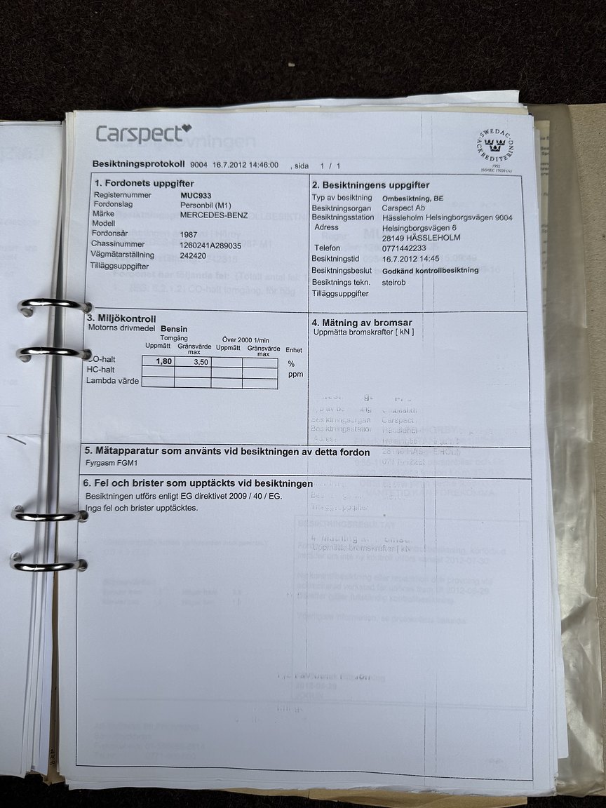 Dokumentation för 1987 Mercedes-Benz 300 SE