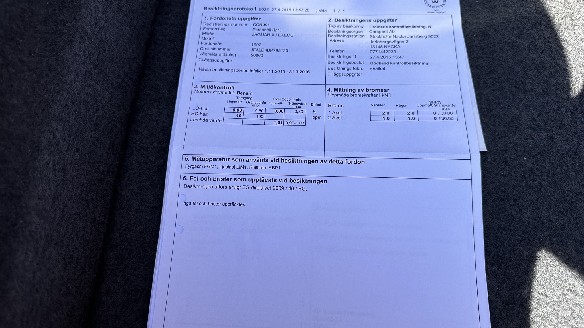 Dokumentation för 1997 Jaguar XJ 4.0 Executive