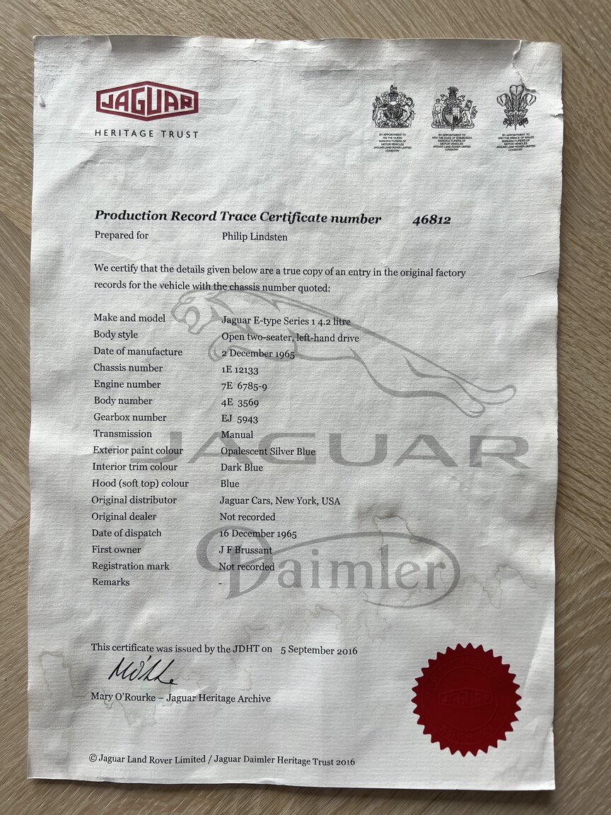 Documentation for 1965 Jaguar E-Type Series 1 (1)