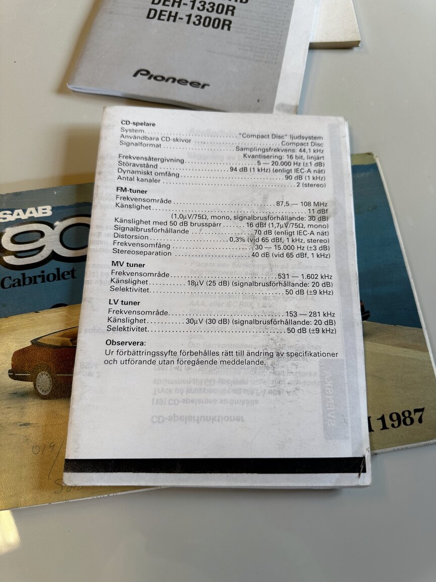 Documentation for 1987 Saab 900 Turbo Convertible