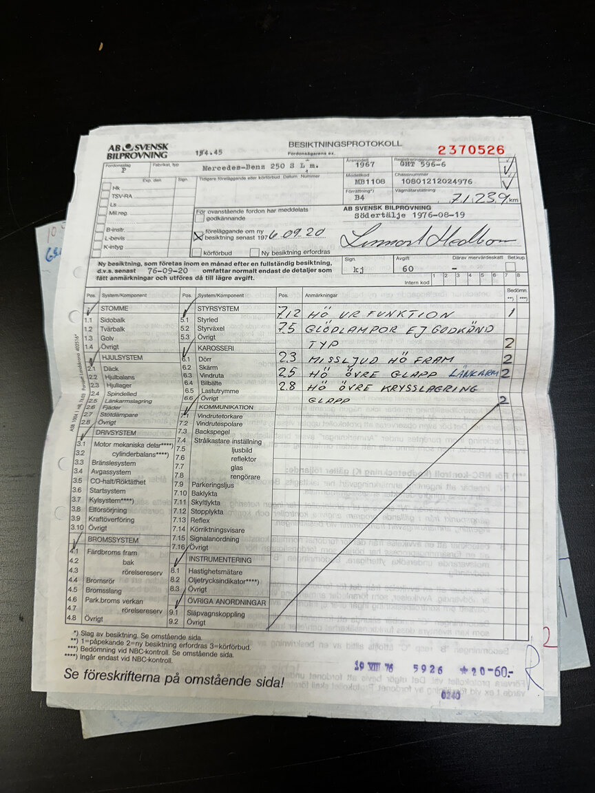 Documentation for 1967 Mercedes-Benz 250 S