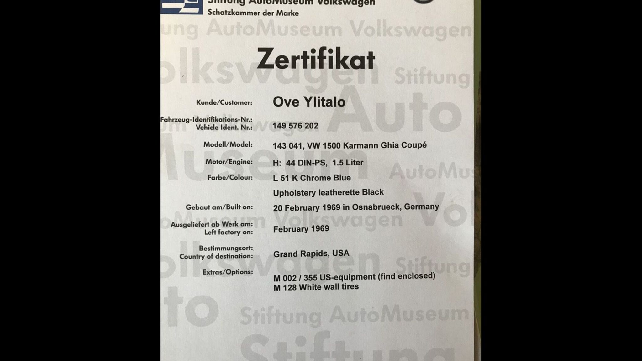 Documentation for 1969 Volkswagen Karmann Ghia (1)
