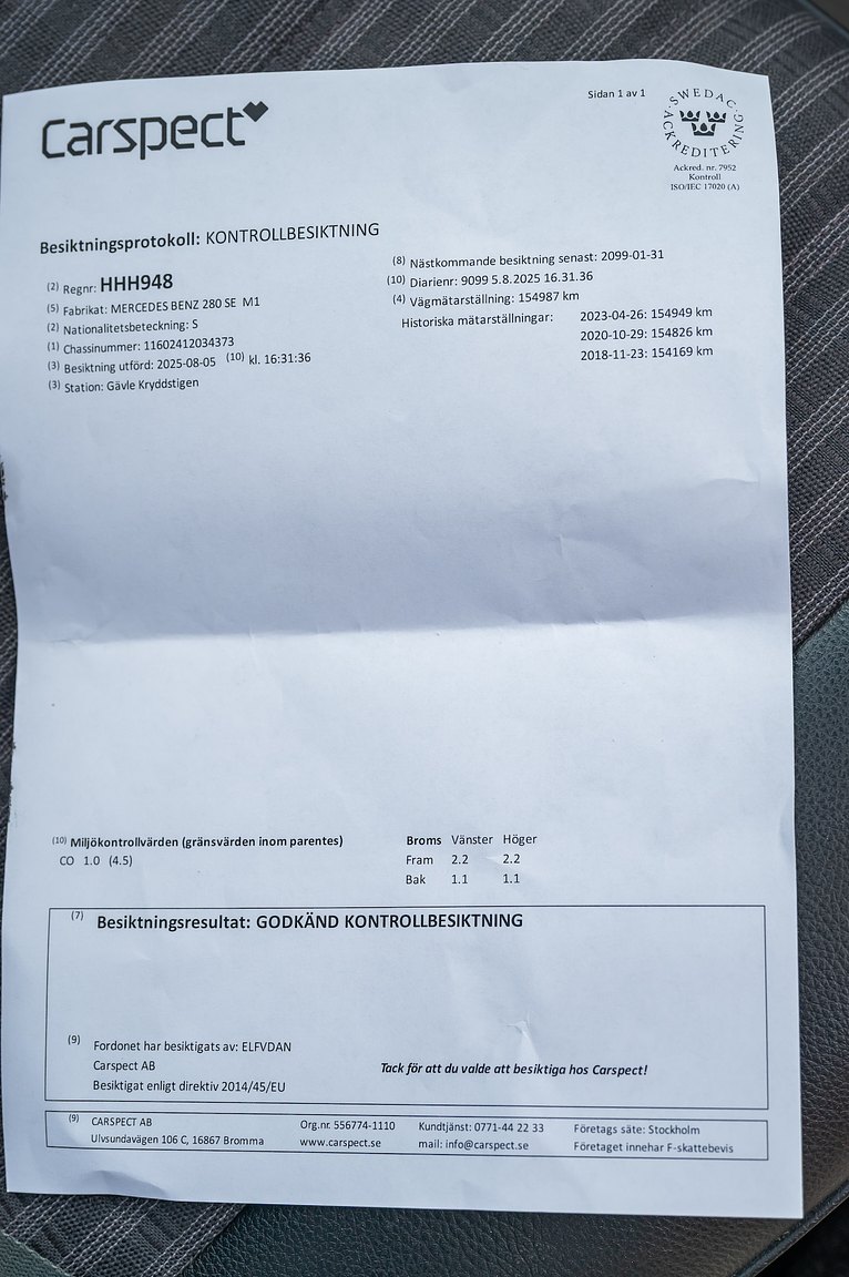 Documentation for 1975 Mercedes-Benz 280 SE 