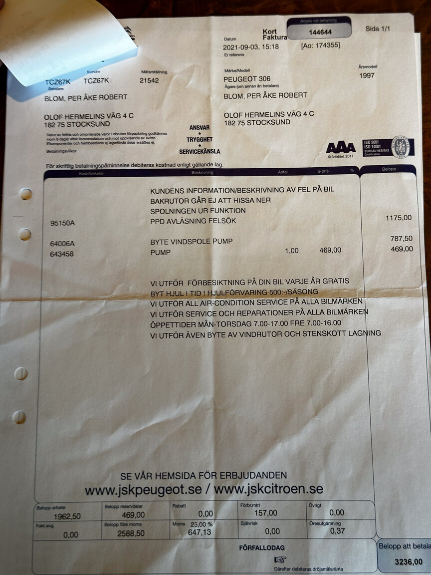 Documentation for 1997 Peugeot 306 Cabriolet