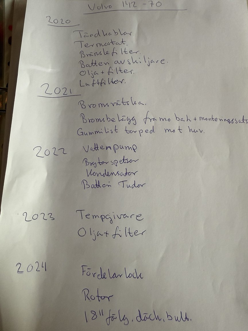 Dokumentation för 1970 Volvo 142 Automatic