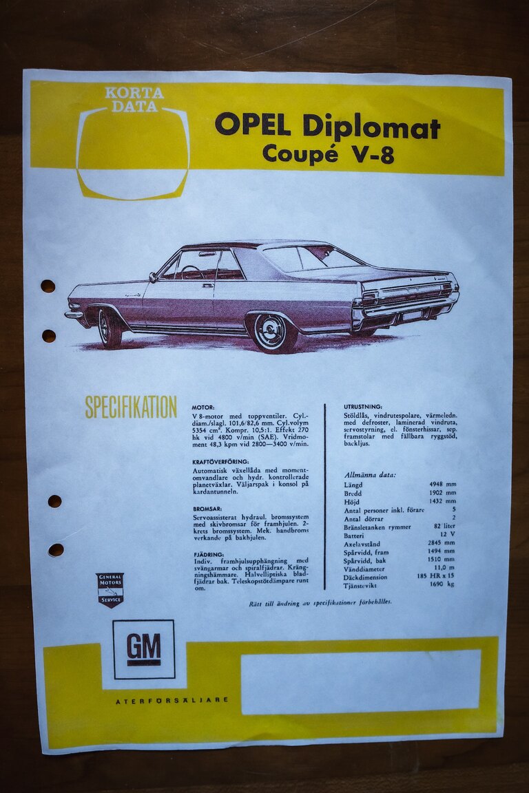 Dokumentation för 1966 Opel Diplomat Coupé 5.4