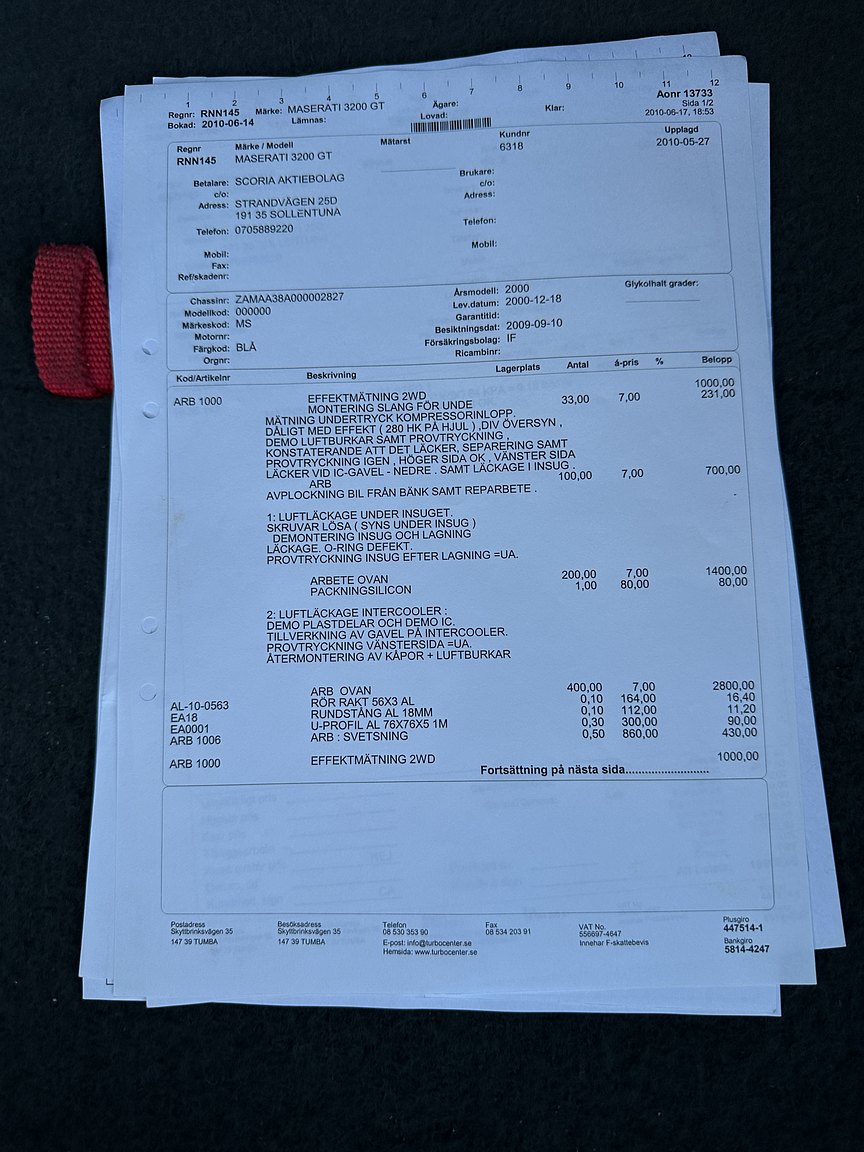 Documentation for 2000 Maserati 3200 GT