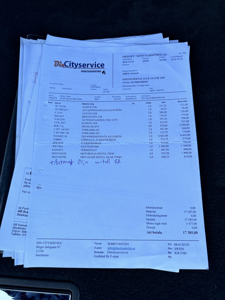 Documentation for 2003  Audi RS6 C5