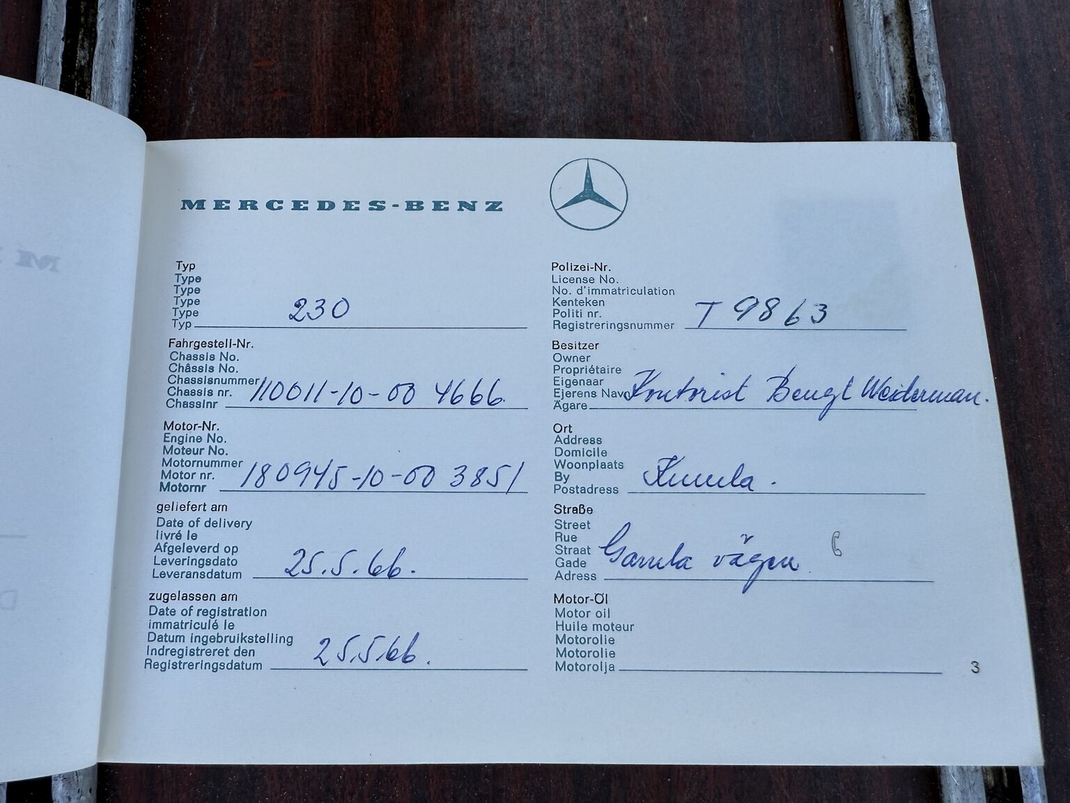 Documentation for 1967 Mercedes-Benz 230 Safari