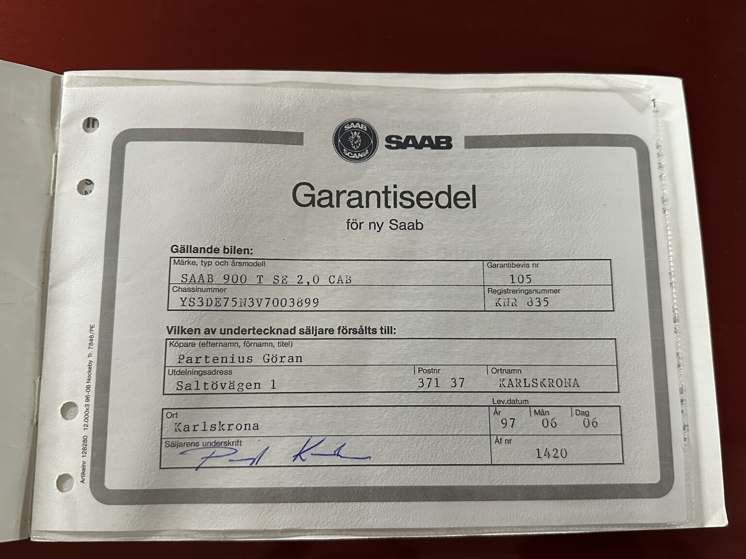 Dokumentation för 1997 Saab 900 Cabriolet - En ägare