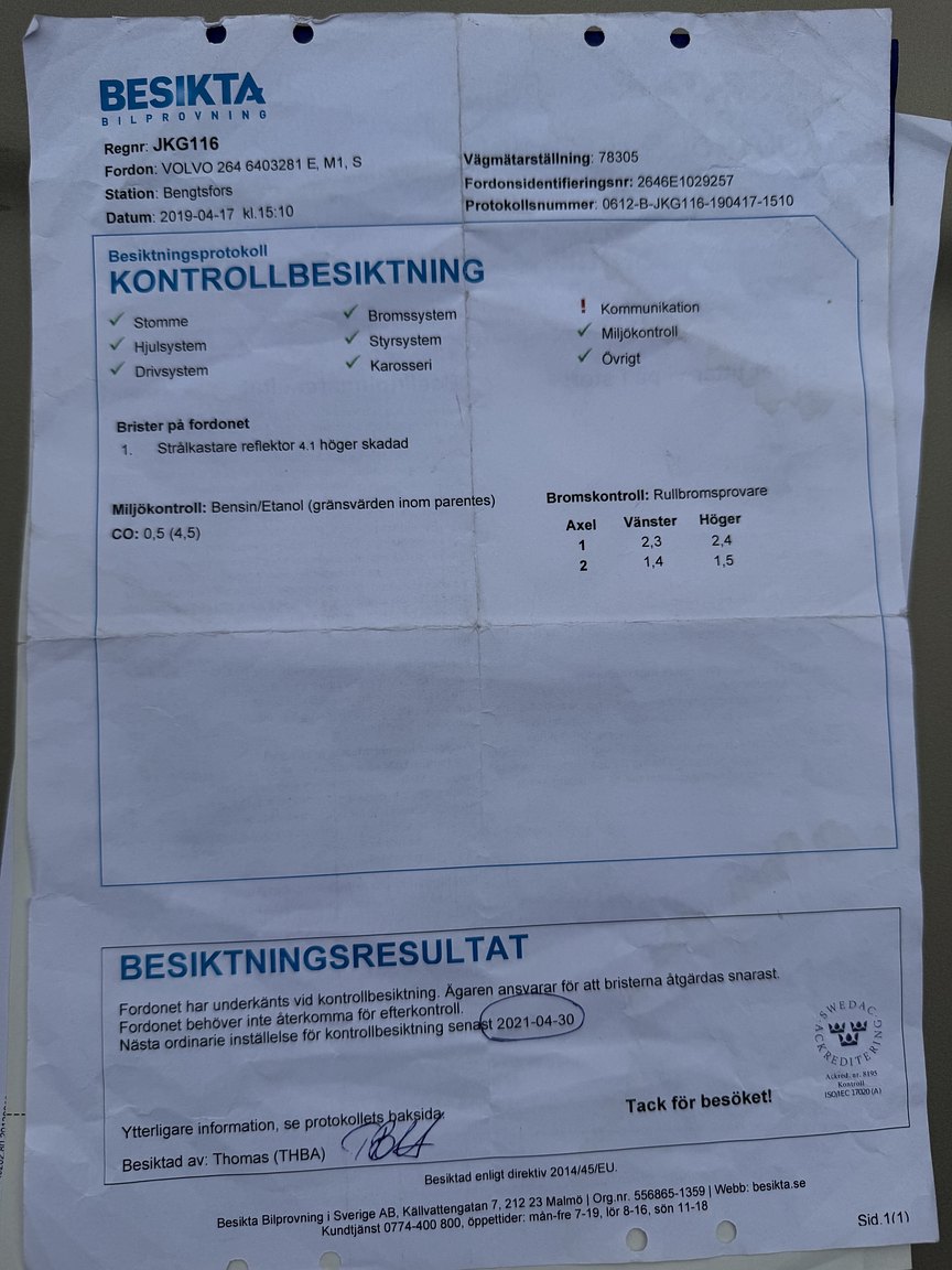 Documentation for 1976 Volvo 264 V6 GL Automatisk