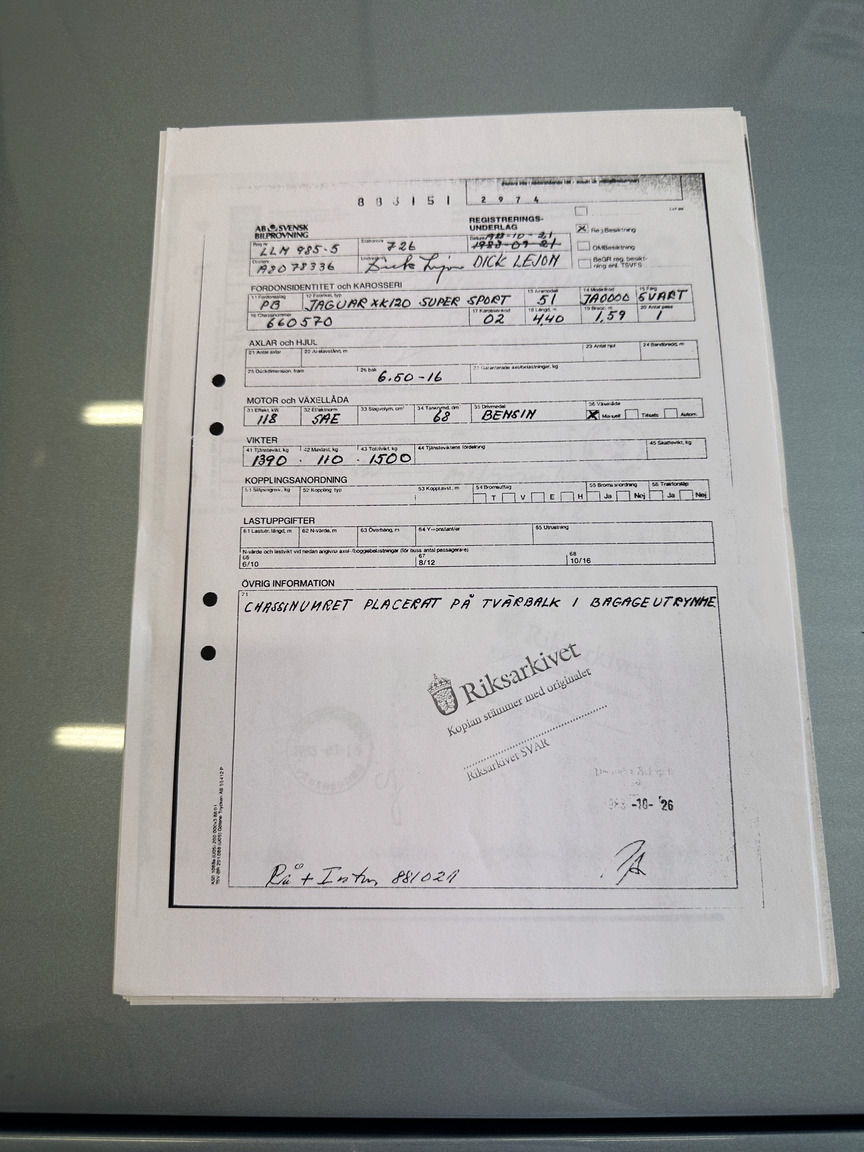 Dokumentation för 1951 Jaguar XK 120