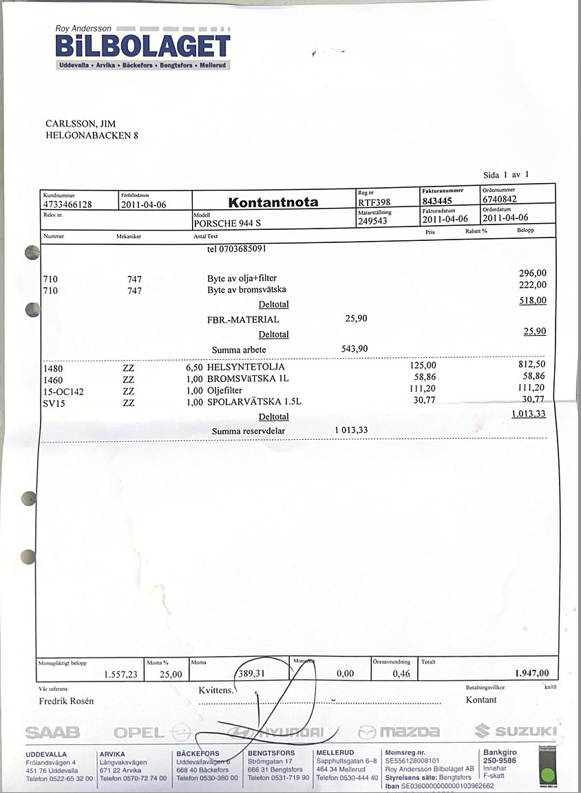 Dokumentation, 1991 PORSCHE 944 S2