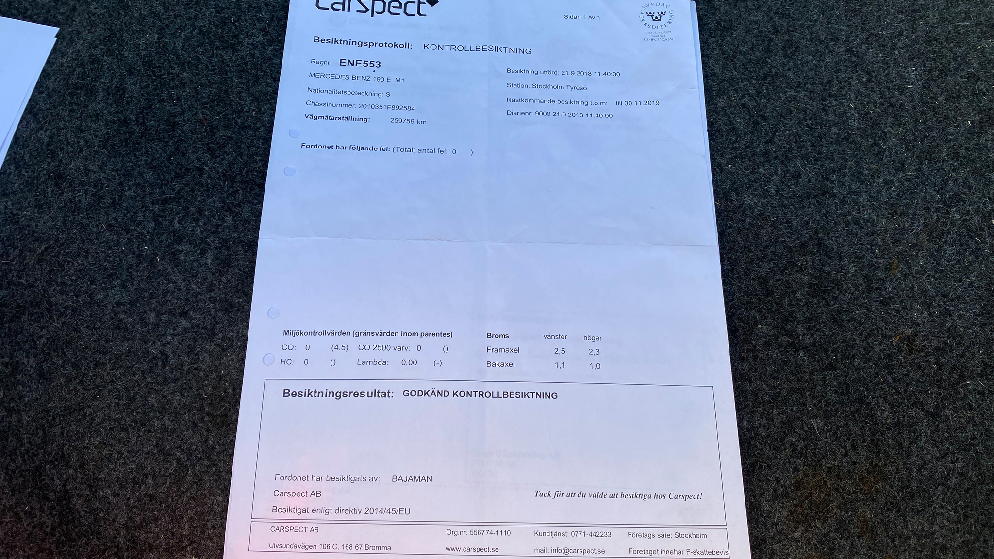 Dokumentation för 1992 Mercedes-Benz 190E 2.5-16 Cosworth