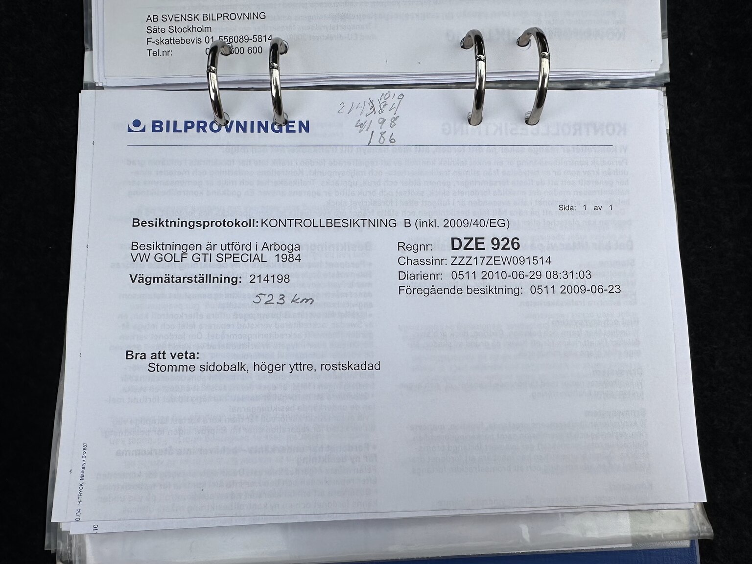 Documentation for 1984 Volkswagen Golf GTI Special