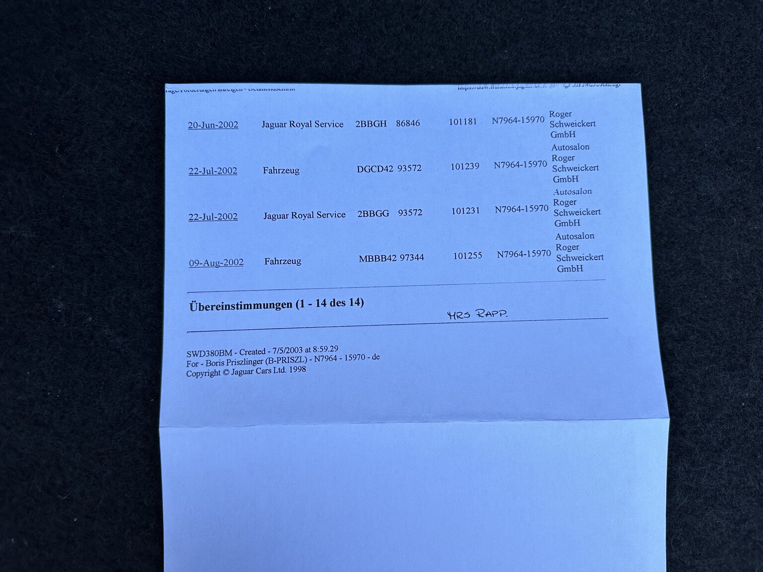 Dokumentation för 2000 Jaguar XK 8