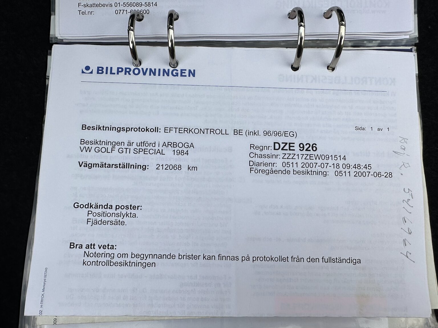 Documentation for 1984 Volkswagen Golf GTI Special