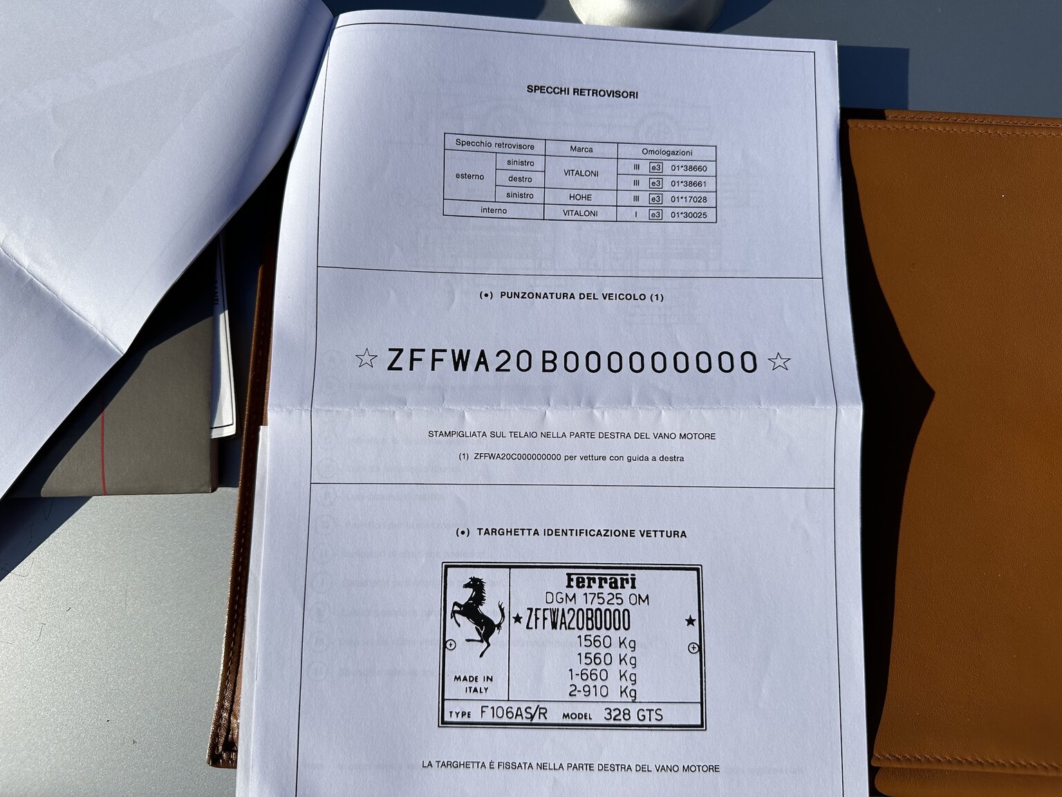 Documentation for 1986 Ferrari 328 GTS