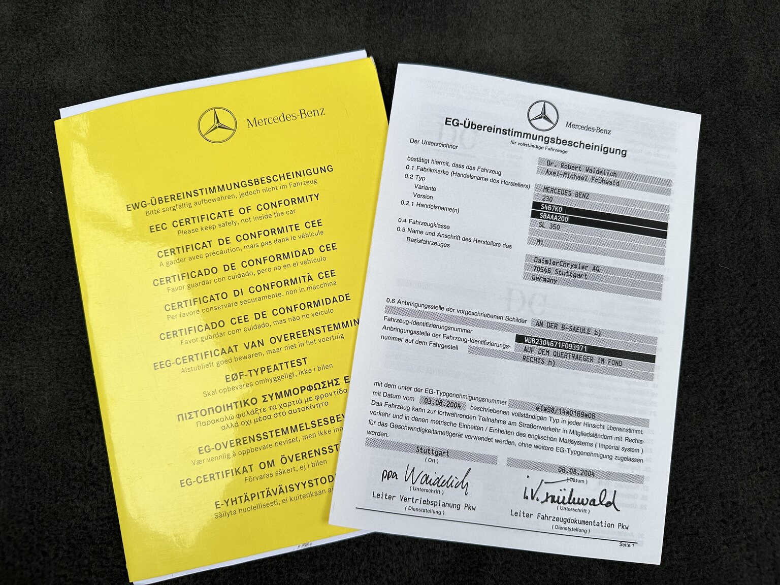 Documentation for 2005 Mercedes-Benz SL 350