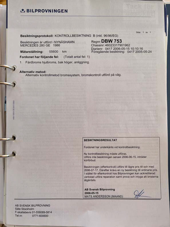 Documentation for 1986 Mercedes 280 GE