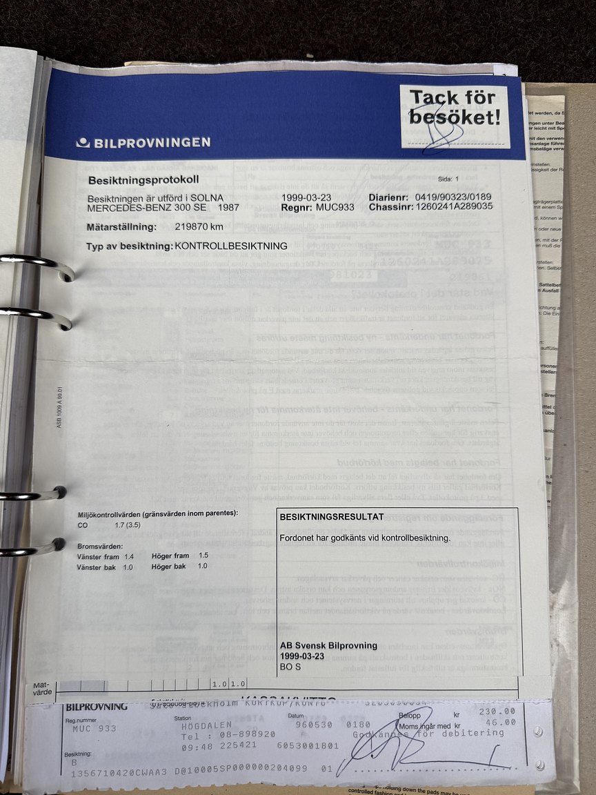 Dokumentation för 1987 Mercedes-Benz 300 SE