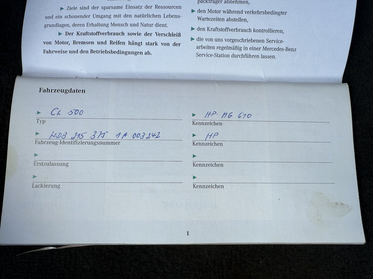 Documentation for 2000 Mercedes-Benz CL 500