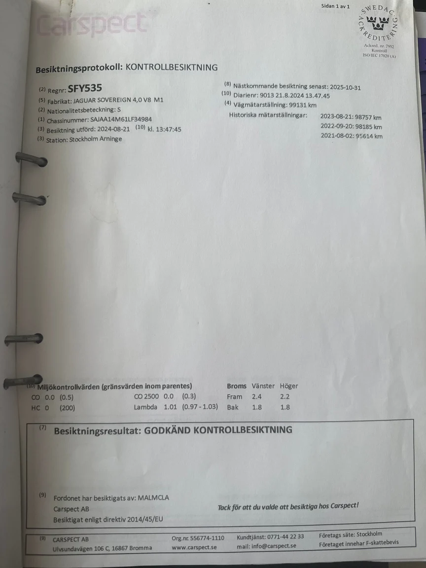 Documentation for 2001 Jaguar XJ Sovereign 4.0 V8 (14)