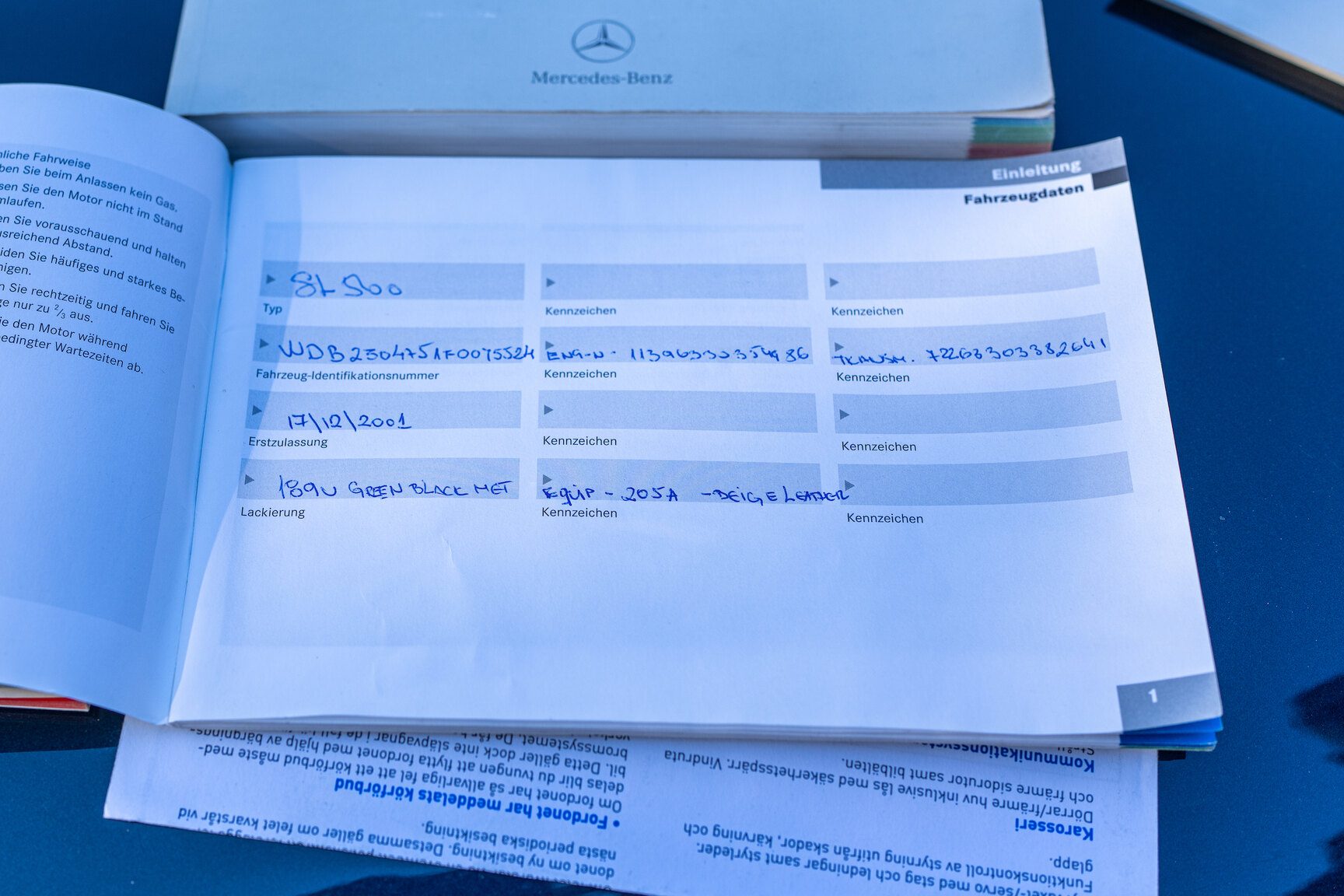 Documentation for 2002 Mercedes-Benz SL 500