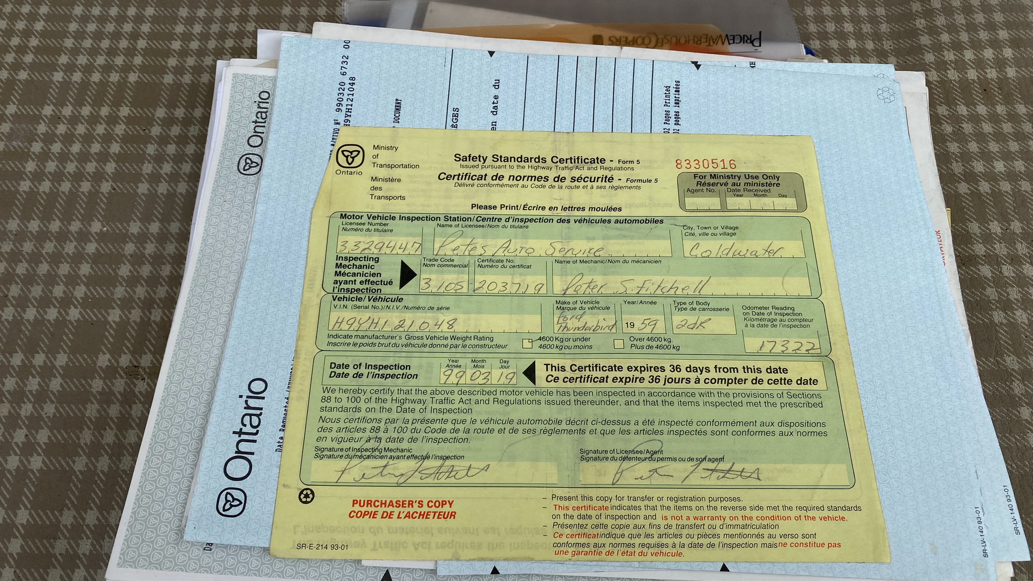 Dokumentation för 1959 Ford Thunderbird hardtop