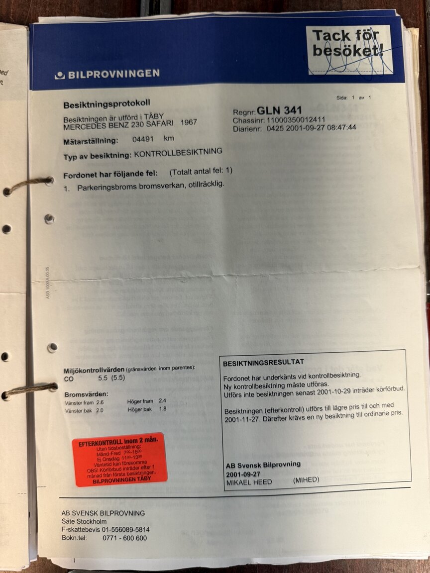 Documentation for 1967 Mercedes-Benz 230 Safari