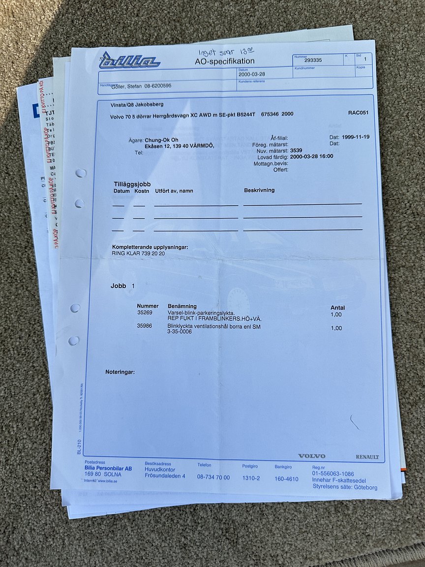 Dokumentation för 2000 Volvo V70 XC 2.4 T AWD 