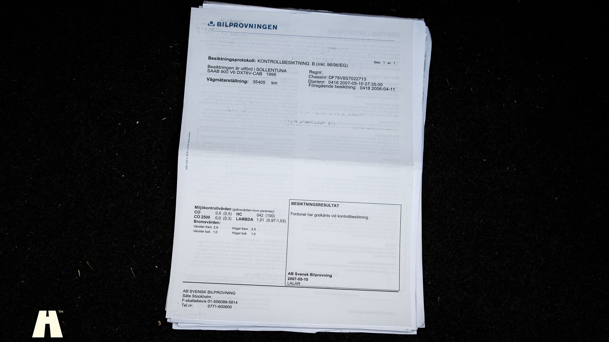 Dokumentation för 1995 SAAB 900 SE V6 Automat