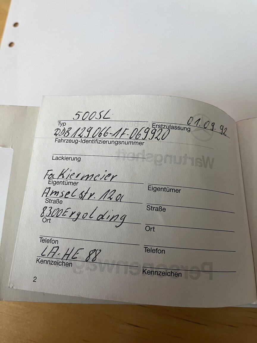 Dokumentation för 1992 Mercedes-Benz SL 500