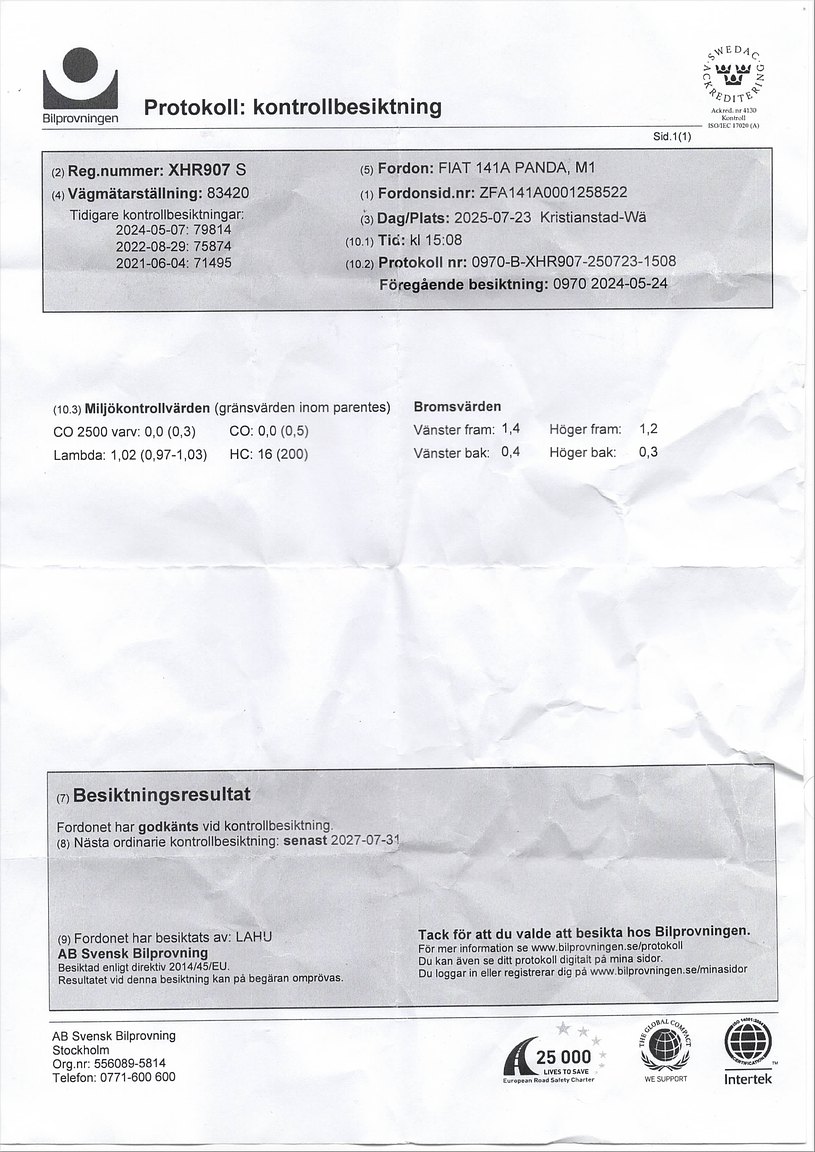 Dokumentation för 1996 Fiat Panda CLX Selecta Tetto Apribile