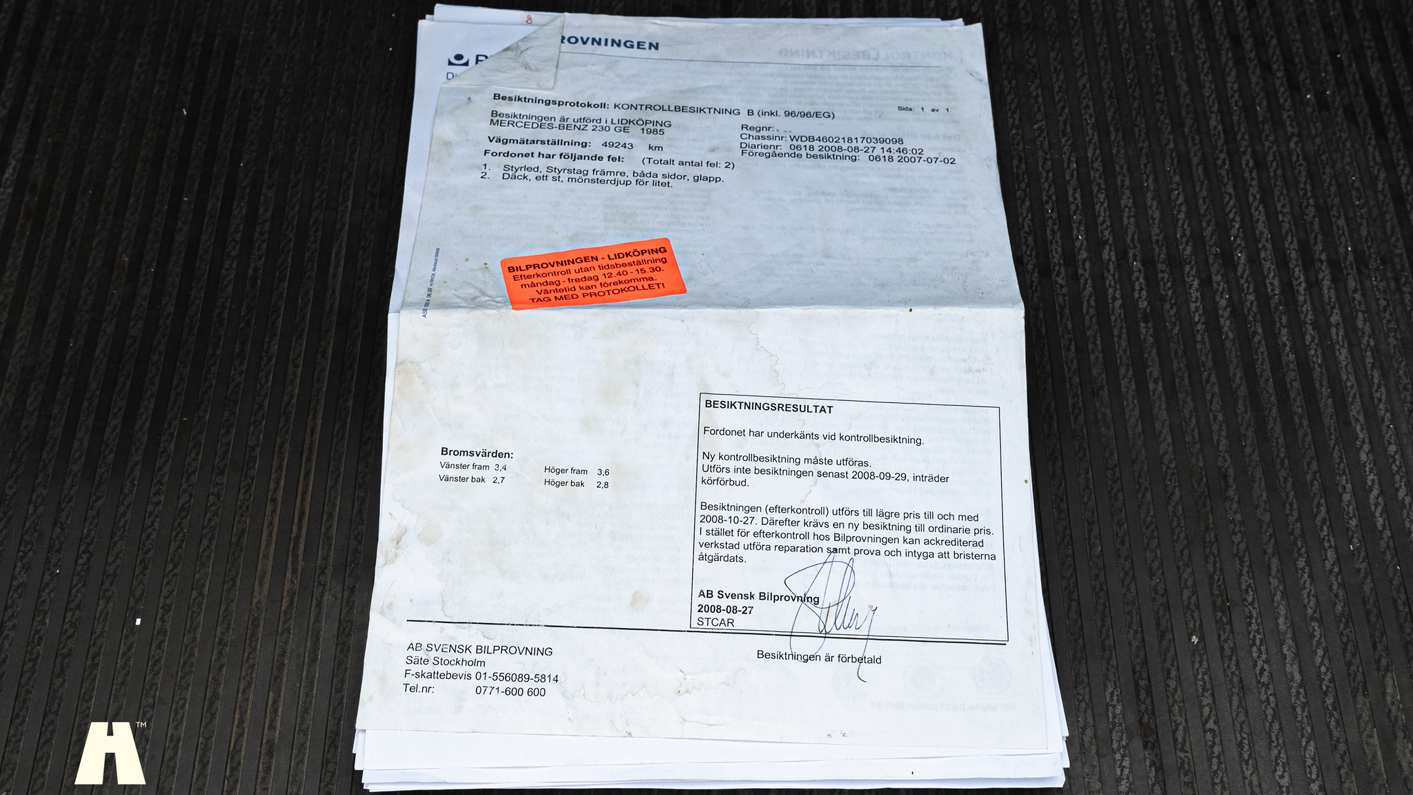 Dokumentation för 1985 Mercedes 230GE Cabrio