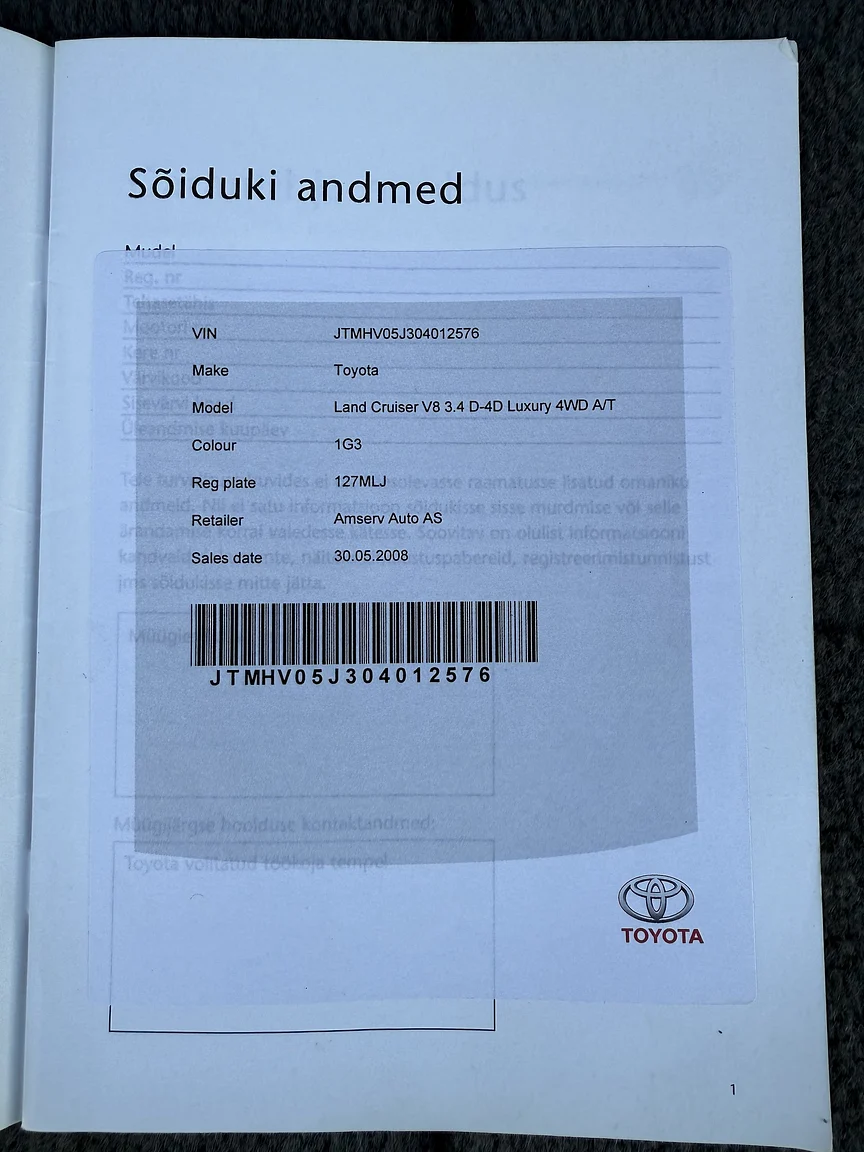 Documentation for 2008 Toyota Land Cruiser 200 Series 4.5 V8 (4)