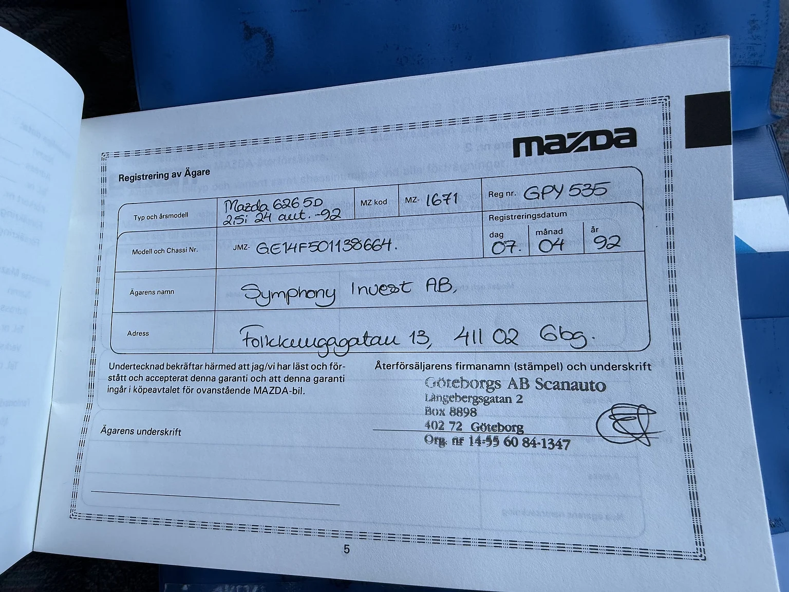 Dokumentation för 1992 Mazda 626 Hatchback 2.5 V6 Automatic (6)